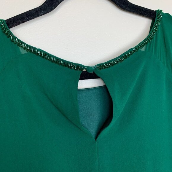 Trina Turk Green Silk Beaded Countess Blouson Mini Dress Size 6 - Picture 9 of 11